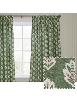 Sanderson Sessile Leaf Pair Lined Pencil Pleat Curtains - view 2, Leaf Green