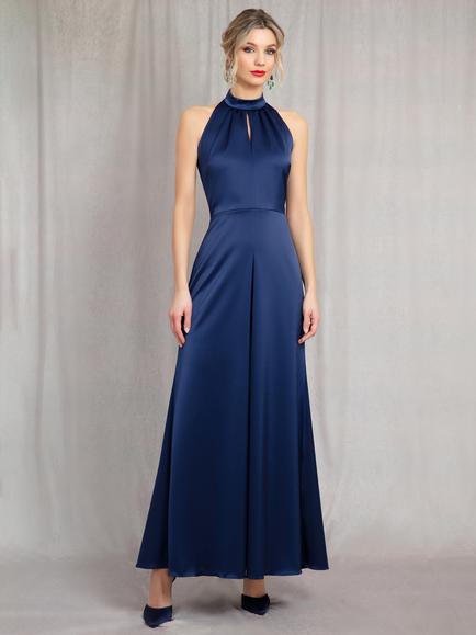 Alie Street Gia Halterneck Satin Dress, Midnight Blue