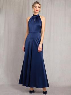 Alie Street Gia Halterneck Satin Dress - view 2, Midnight Blue