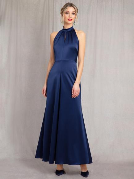Alie Street Gia Halterneck Satin Dress - view 2, Midnight Blue