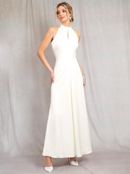 Alie Street Gia Halterneck Satin Dress - view 2, Ivory