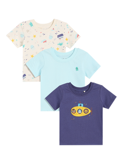 Mini Cuddles Baby Ocean Adventure Cotton T-Shirts, Pack of 3, Blue - view 2, Blue