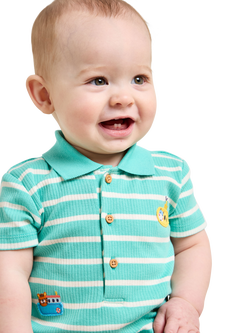 Mini Cuddles Baby Ribbed Cotton Striped Bodysuit, Green, Green