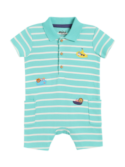 Mini Cuddles Baby Ribbed Cotton Striped Bodysuit, Green - view 2, Green