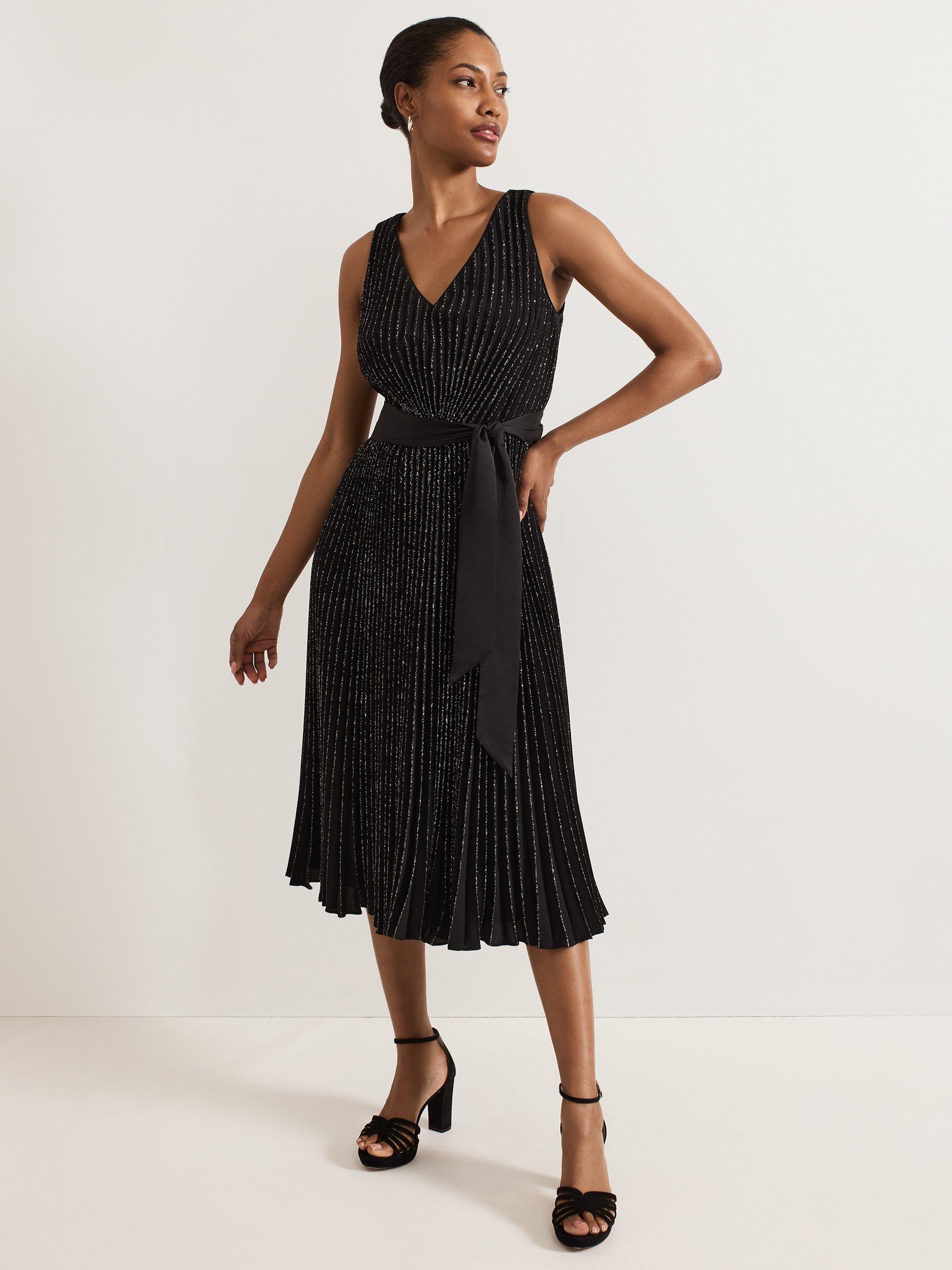 Phase Eight Keleche Glitter Pleat Dress Black