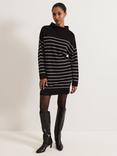 Phase Eight Skylar Stripe Funnel Neck Jumper Dress, Black/Ivory