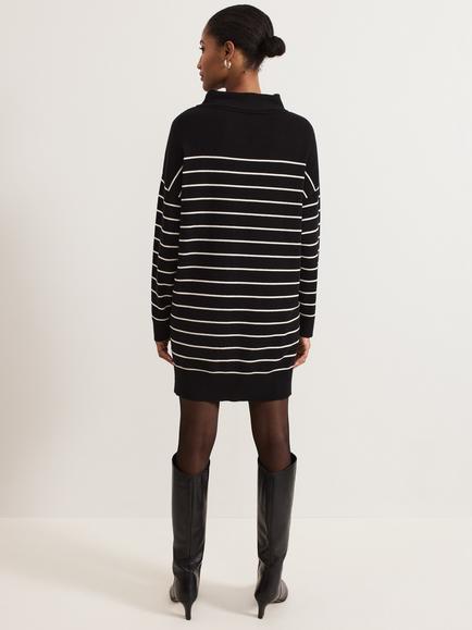 Phase Eight Skylar Stripe Funnel Neck Jumper Dress, Black/Ivory - view 2, Black/Ivory