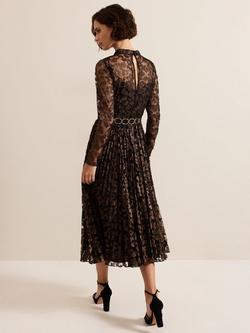 Phase Eight Theodora Leopard Print Pleated Midi Dress, Black/Bronze - view 2, Black/Bronze