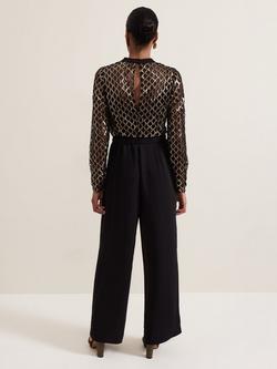 Phase Eight Amelia Metallic Diamond Mesh Bodice Jumpsuit, Black/Multi - view 2, Black/Multi