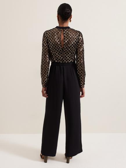 Phase Eight Amelia Metallic Diamond Mesh Bodice Jumpsuit, Black/Multi - view 2, Black/Multi