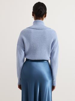 Phase Eight Dara Chunky Cowl Neck Jumper, Light Blue - view 2, Light Blue