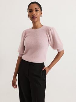 Phase Eight Fern Knit Puff Sleeve Top, Pink, Pink