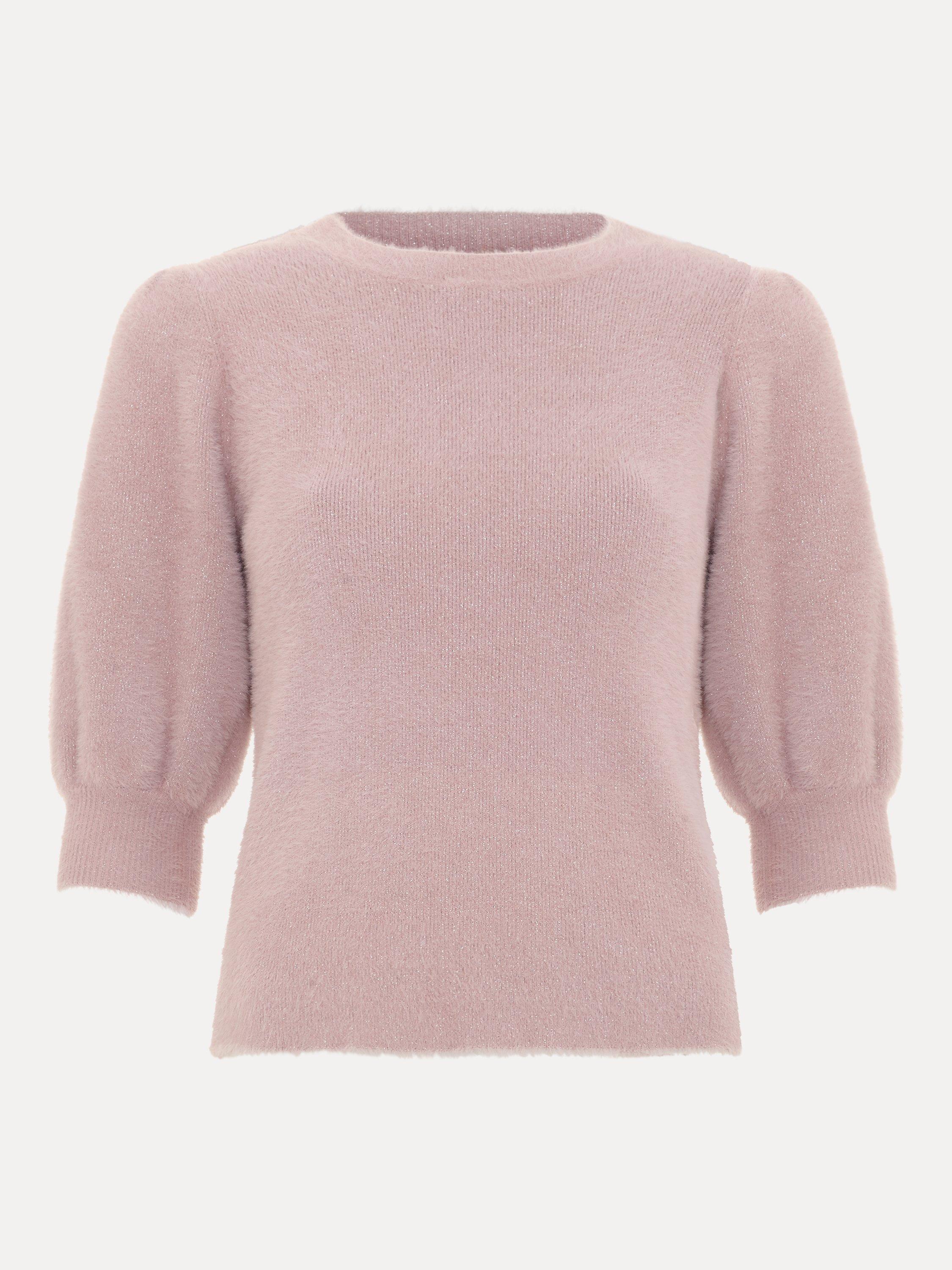 Product image 5 of 9, which shows Phase Eight Fern Knit Puff Sleeve Top, Pink, XS