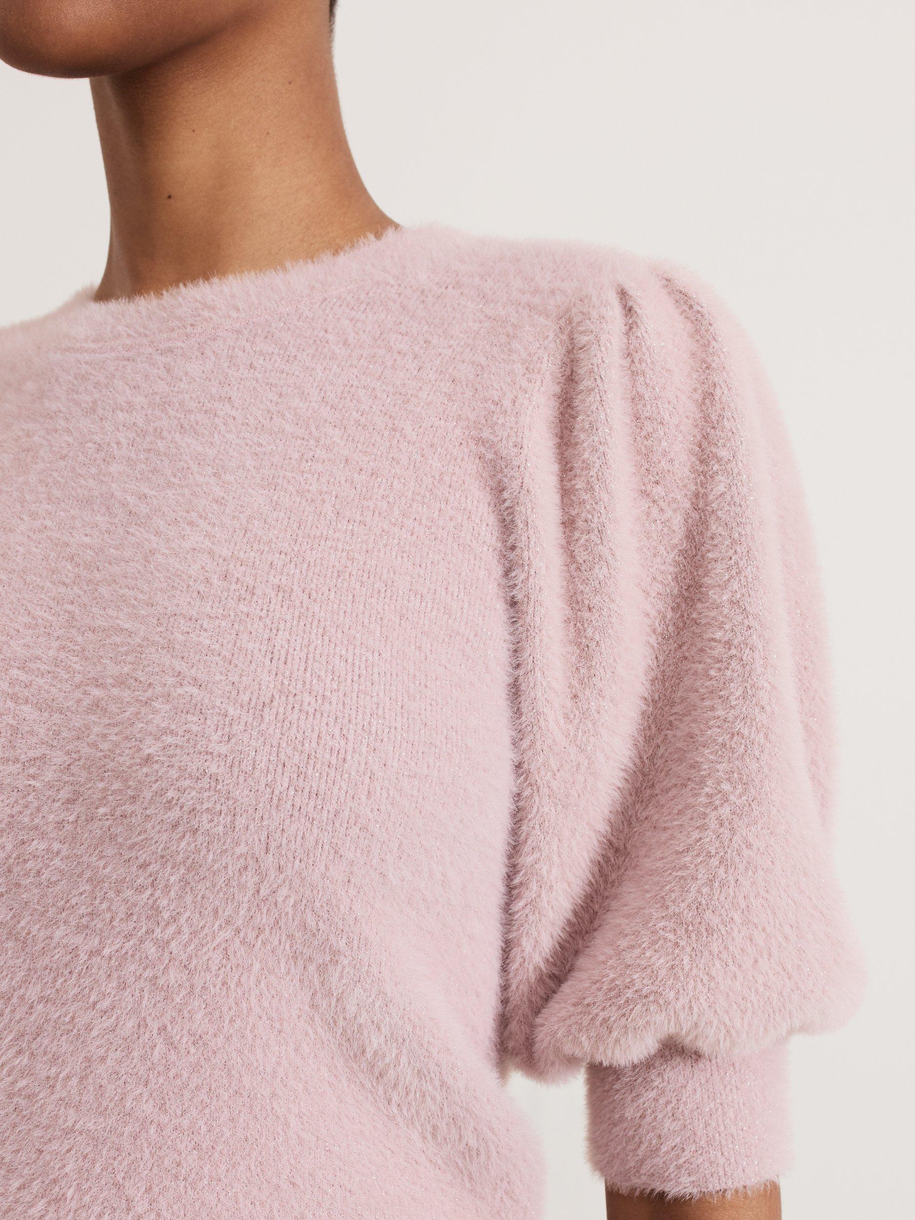 Product image 7 of 9, which shows Phase Eight Fern Knit Puff Sleeve Top, Pink, XS