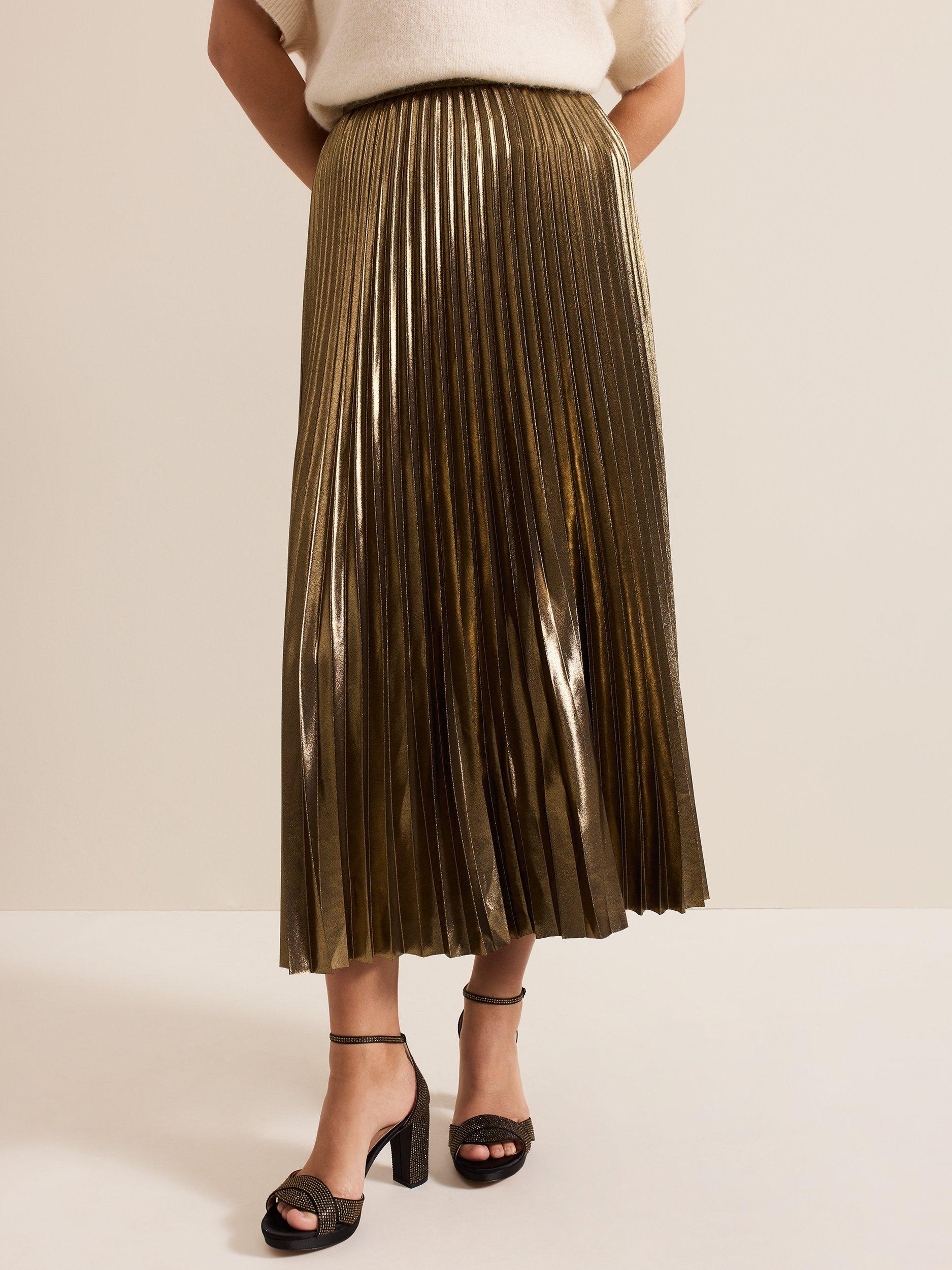 Phase Eight Dhalia Metallic Pleated Skirt Gold