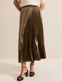 Phase Eight Dhalia Metallic Pleated Skirt, Gold, Gold