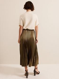Phase Eight Dhalia Metallic Pleated Skirt, Gold - view 2, Gold