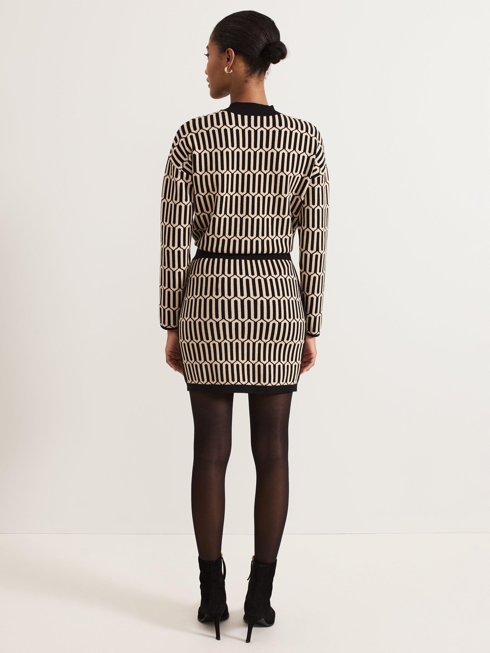 Product image 2 of 8, which shows Phase Eight Tanya Geometric Mini Skirt, Gunmetal, XS
