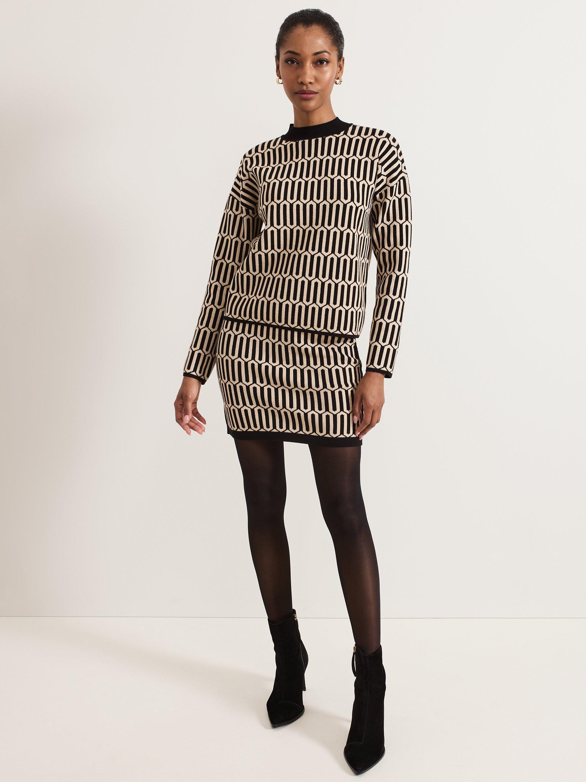 Product image 3 of 8, which shows Phase Eight Tanya Geometric Mini Skirt, Gunmetal, XS