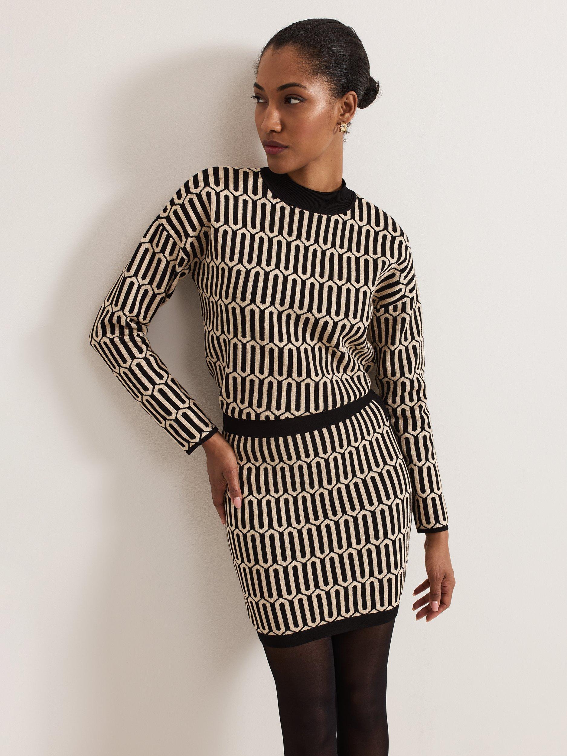 Product image 4 of 8, which shows Phase Eight Tanya Geometric Mini Skirt, Gunmetal, XS