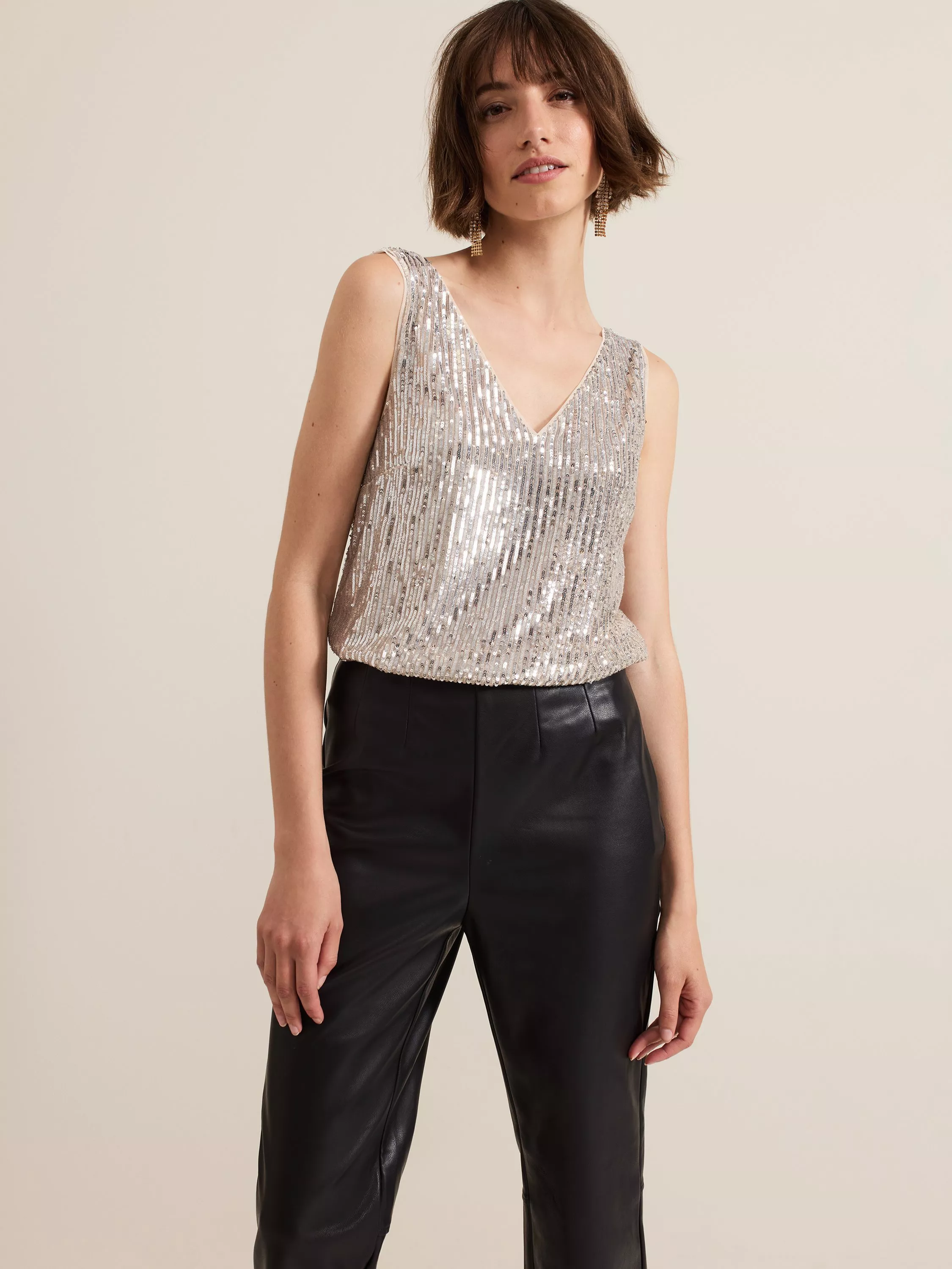 Phase Eight Lumi Sequin Top Silver