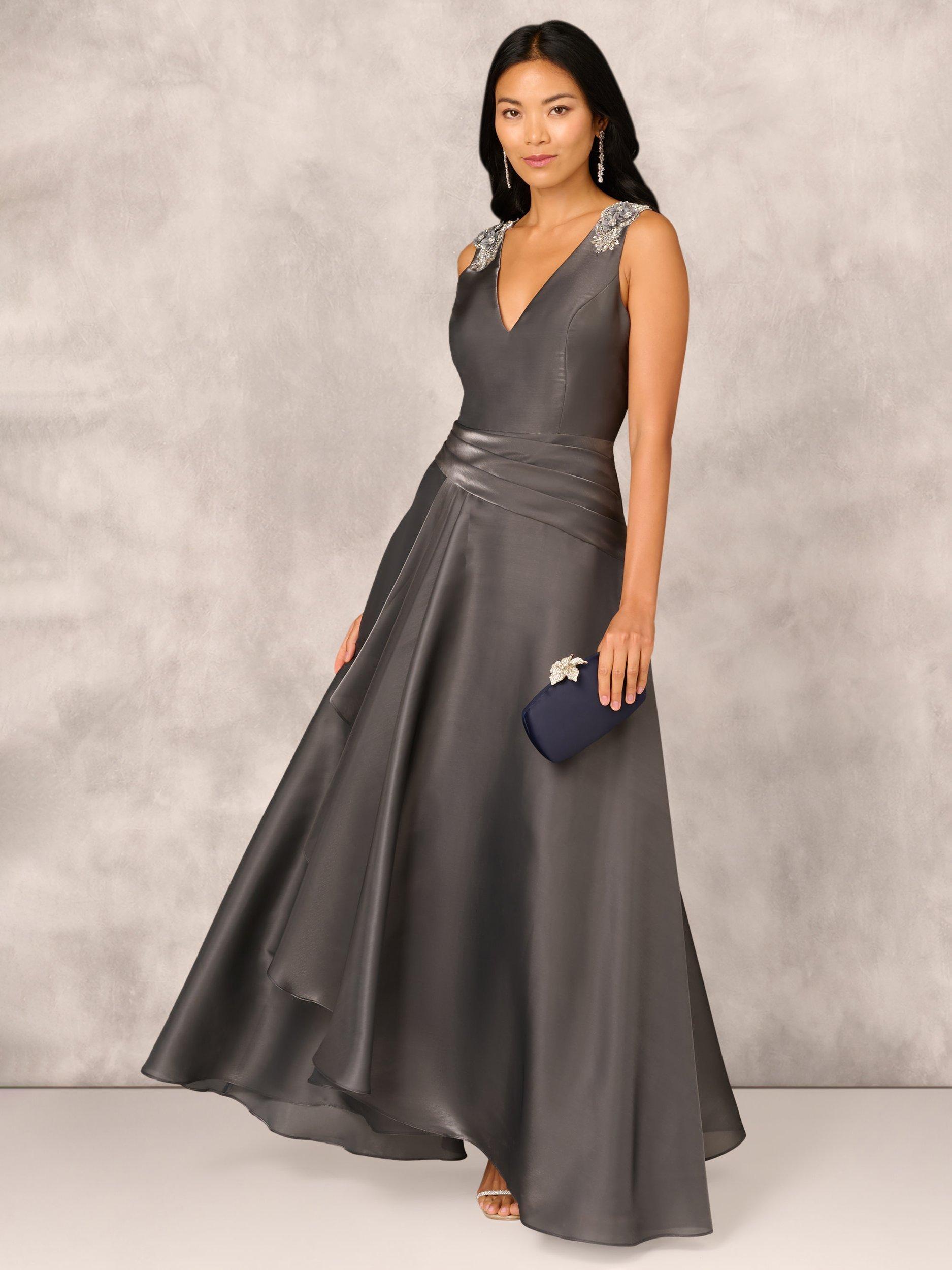 Product image 3 of 7, which shows Aidan Mattox by Adrianna Papell Iridescent Organza A-Line Maxi Dress, Dark Slate, 8