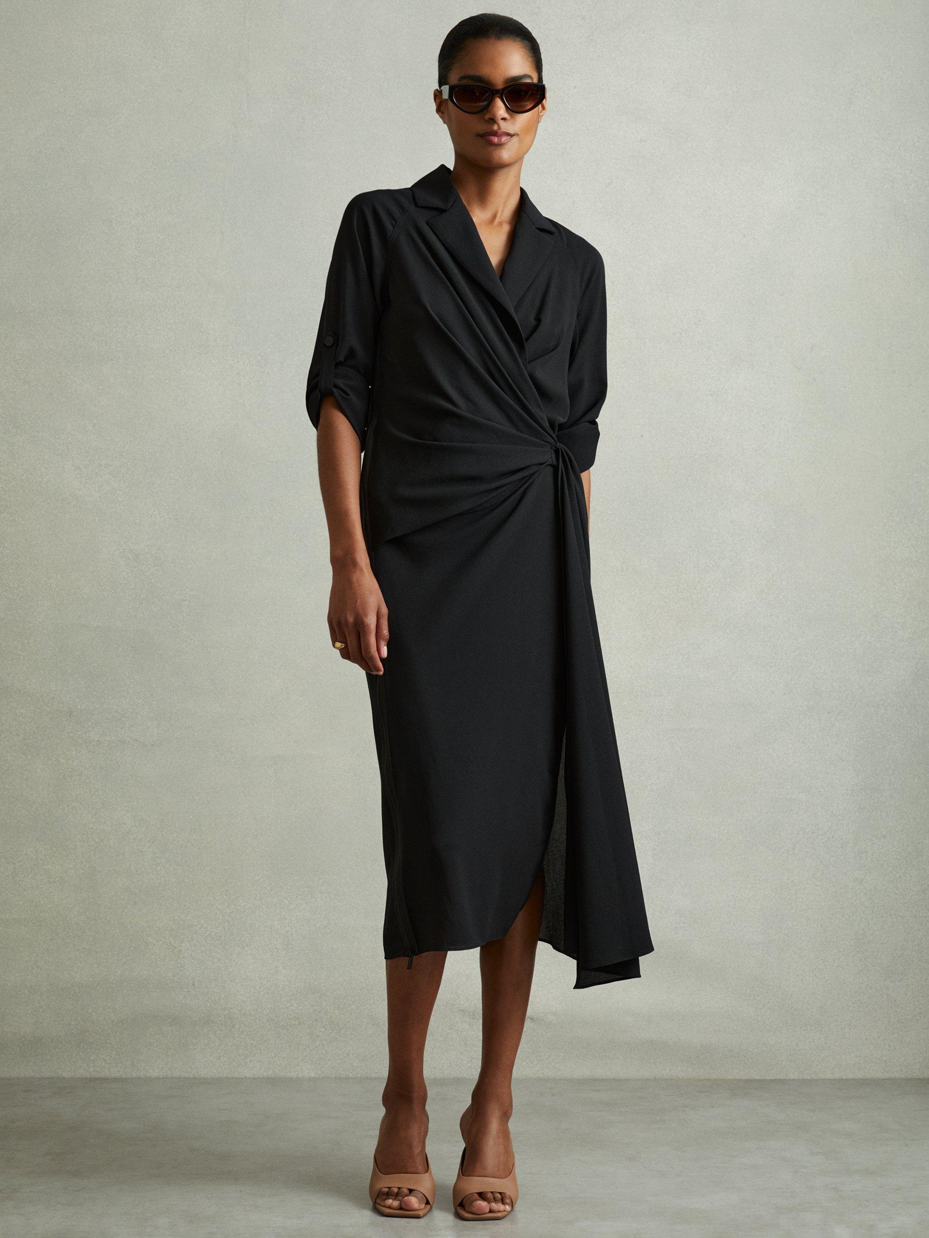 Reiss Whitney Wrap Shirt Dress Black