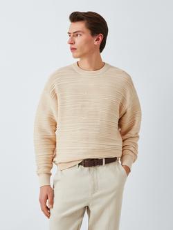 John Lewis Cotton Ripple Stitch Crew Neck Jumper, Ecru, Ecru
