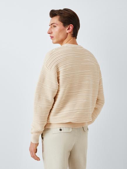 John Lewis Cotton Ripple Stitch Crew Neck Jumper, Ecru - view 2, Ecru