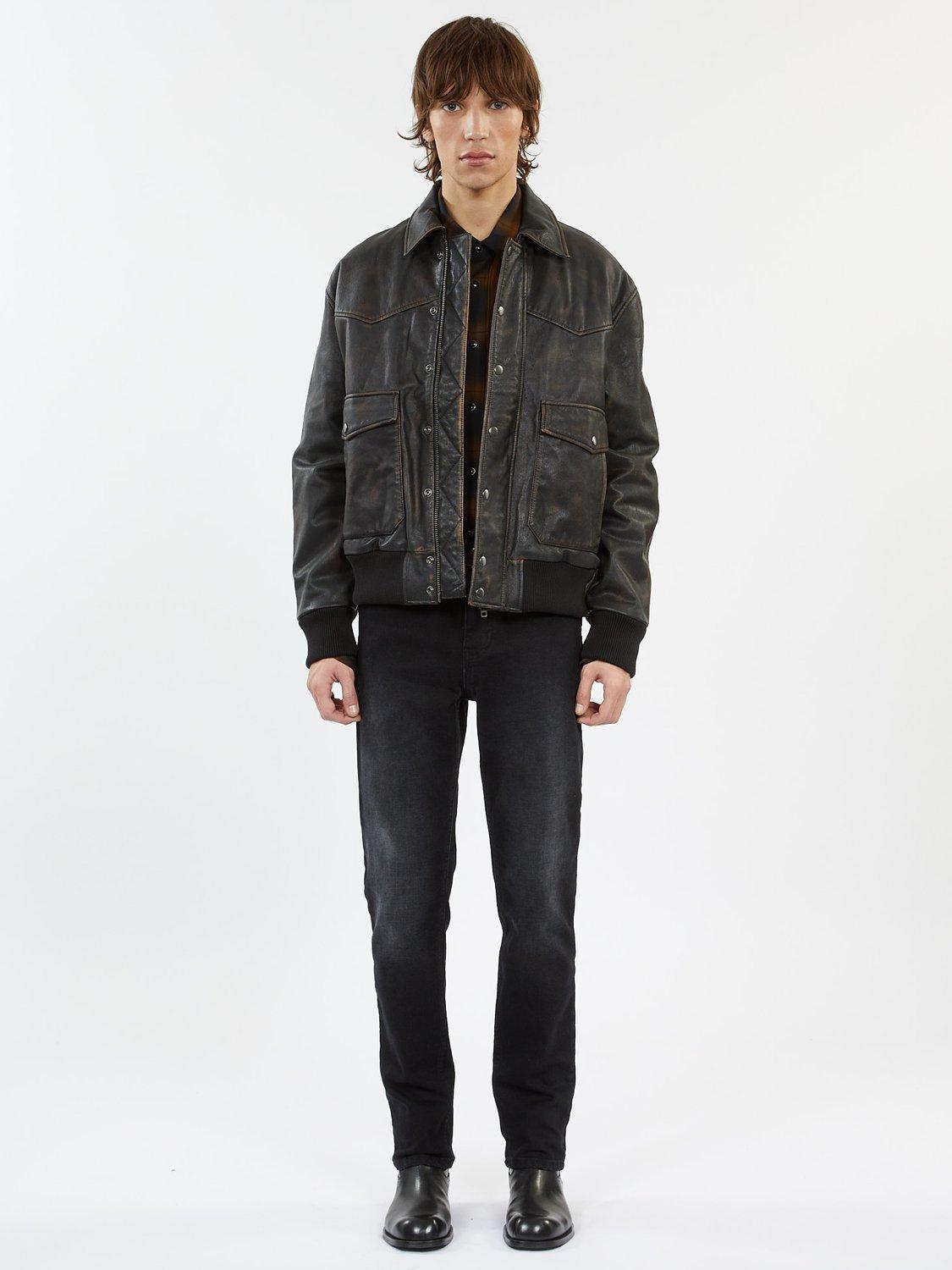 THE KOOPLES Blouson Sleeve Leather Jacket, Dark Brown