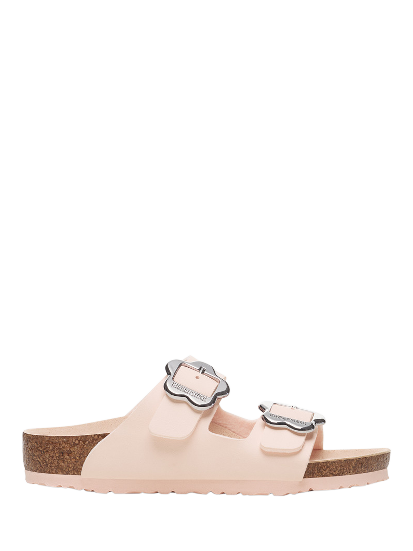 Product image 1 of 3, which shows Birkenstock Kids' Arizona Flower Buckle Sandals, Light Rose, EU28