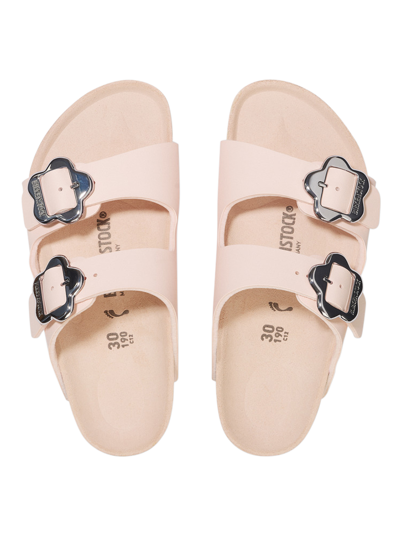 Product image 3 of 3, which shows Birkenstock Kids' Arizona Flower Buckle Sandals, Light Rose, EU28