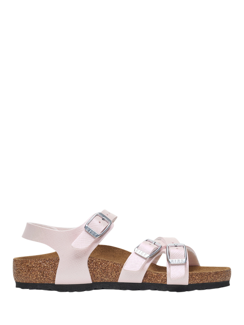 Product image 1 of 2, which shows Birkenstock Kids' Kumba Saffiano Triple Buckle Birko-Flor Sandals, Light Rose, EU24