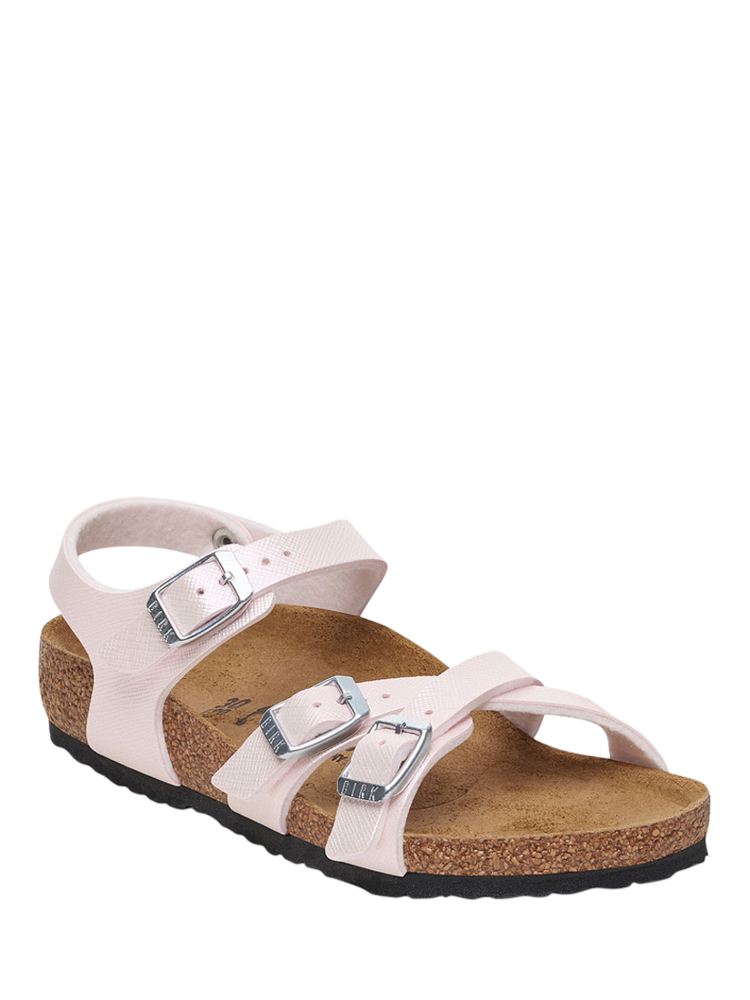 Product image 2 of 2, which shows Birkenstock Kids' Kumba Saffiano Triple Buckle Birko-Flor Sandals, Light Rose, EU24