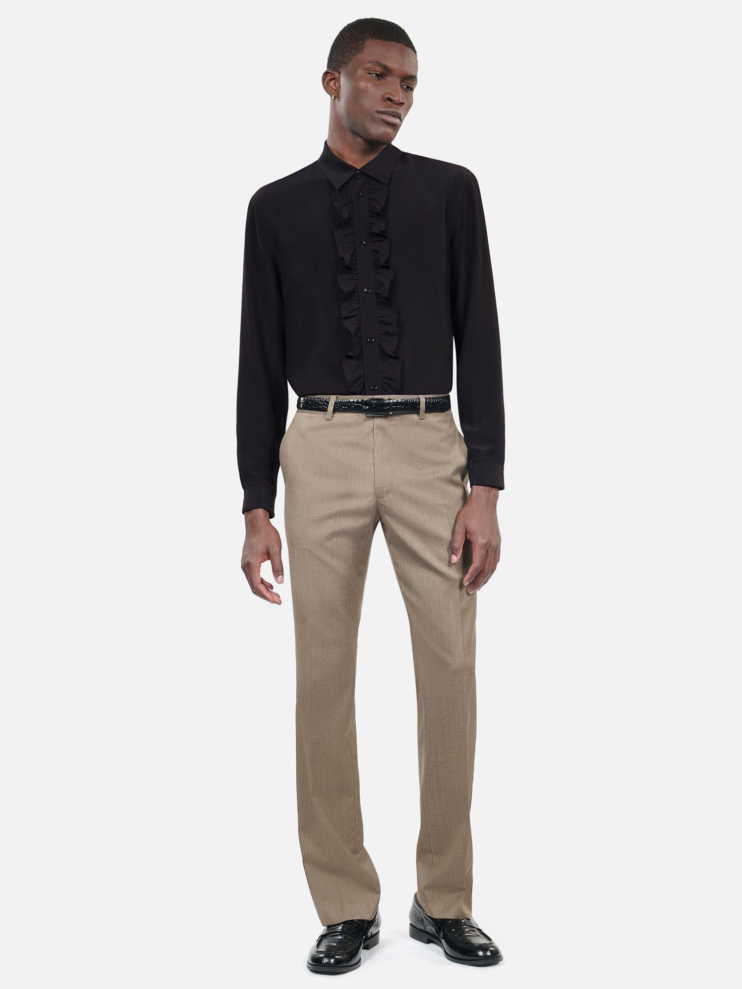 THE KOOPLES Ruffle Placket Silk Shirt Black