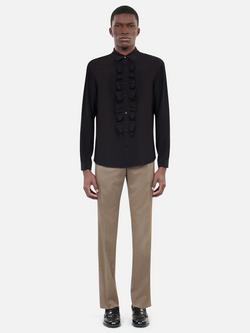 THE KOOPLES Ruffle Placket Silk Shirt, Black - view 2, Black
