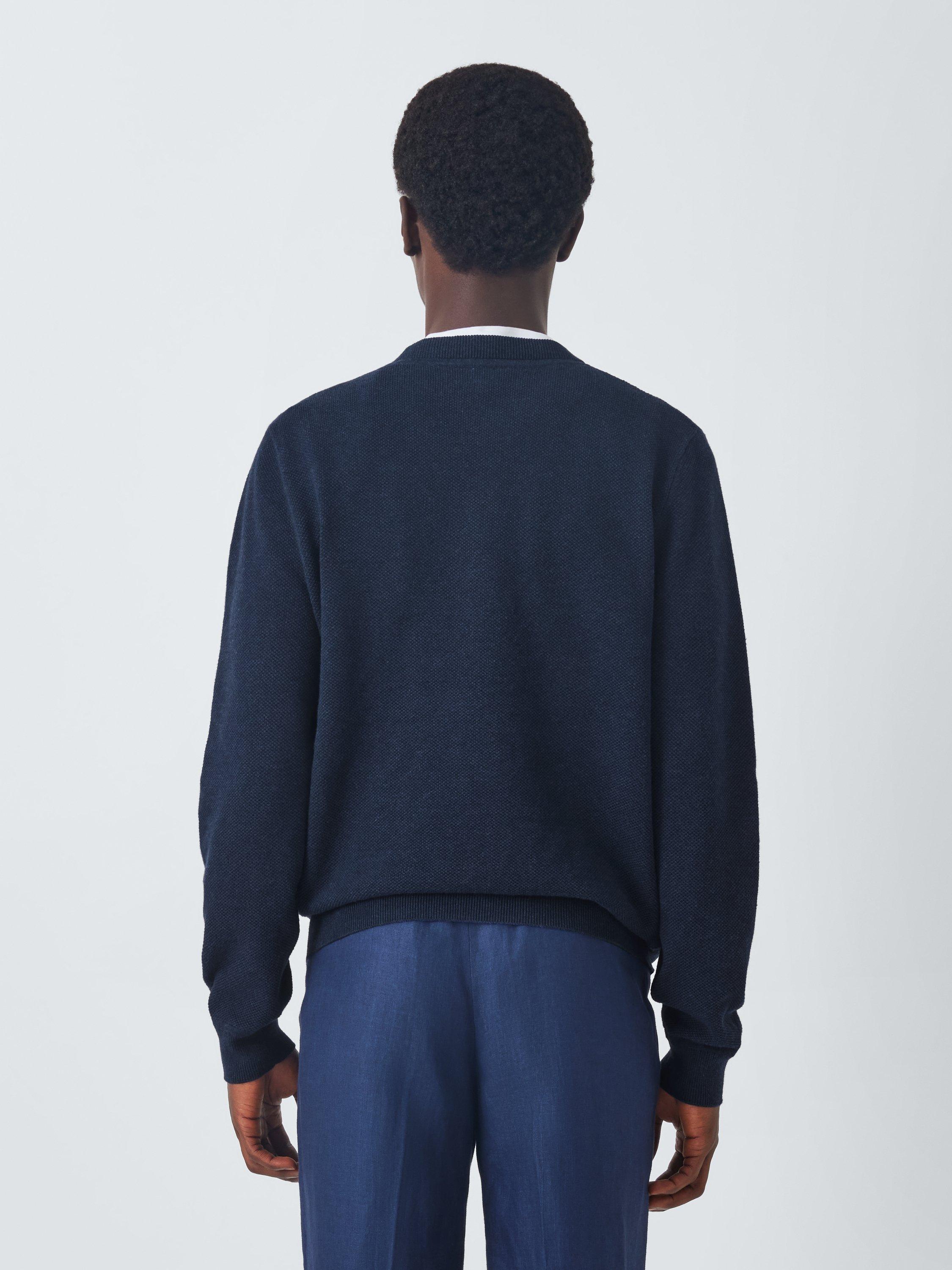 John Lewis Seed Stitch Cotton Knit Crew Neck Jumper, Navy, S