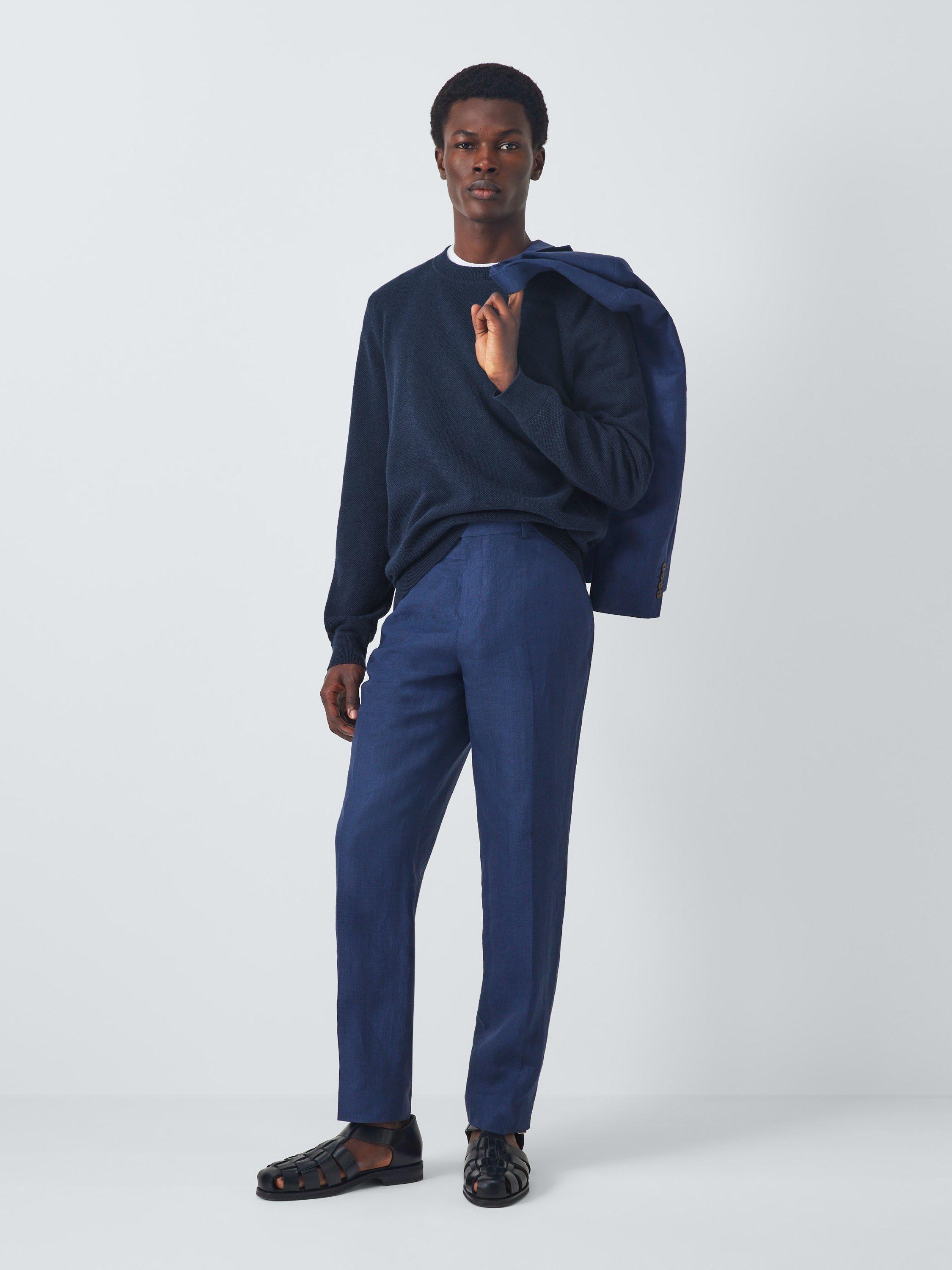 John Lewis Seed Stitch Cotton Knit Crew Neck Jumper, Navy, S