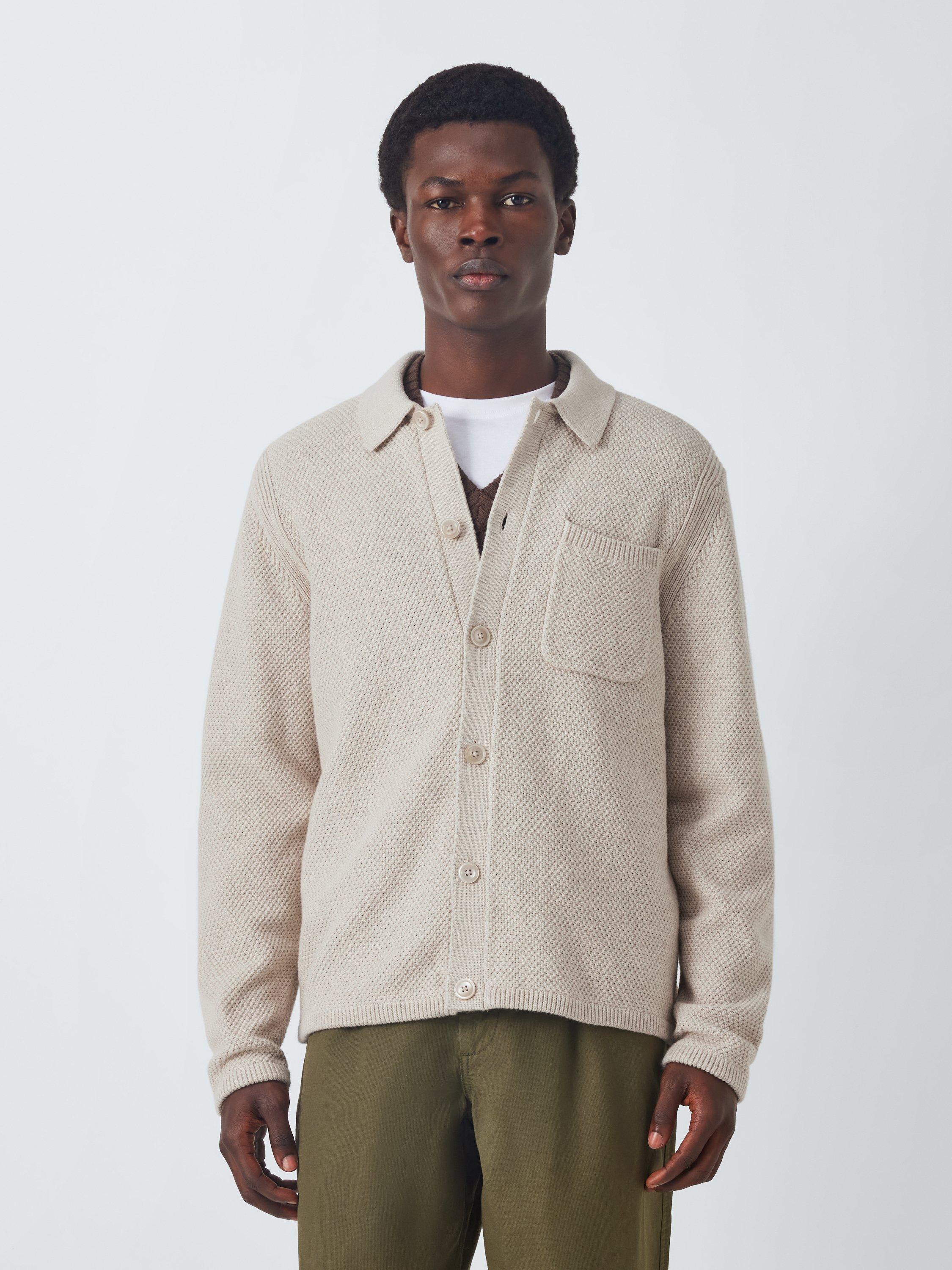 Product image 1 of 6, which shows John Lewis Moss Stitch Cotton Cardigan, Natural, M
