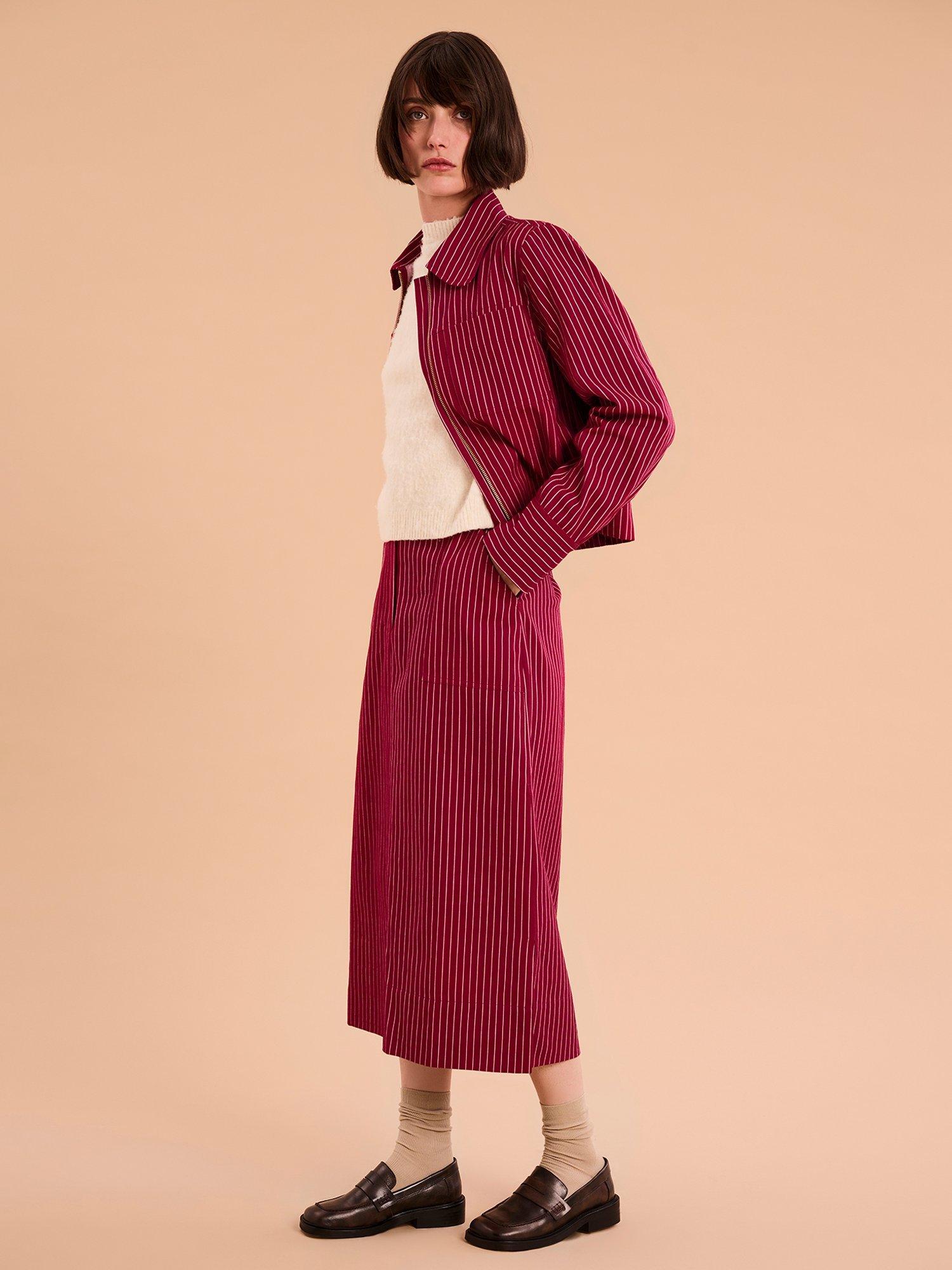 OMNES Kelsey Pinstripe Cargo Skirt, Burgundy