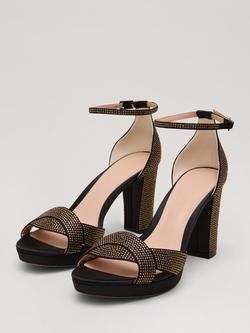Phase Eight Embellished Heeled Sandals, Gold - view 2, Gold