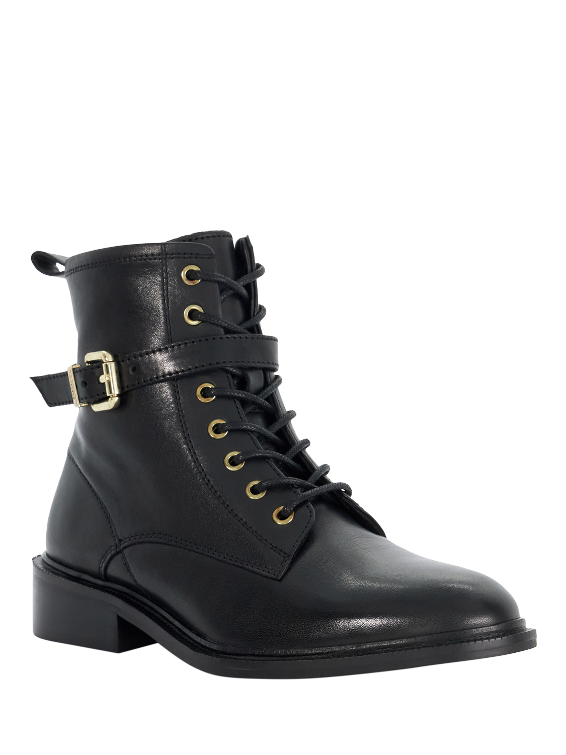 Product image 3 of 5, which shows Dune Puckles Leather Chunky Lace Up Buckle Boots, Black, EU37