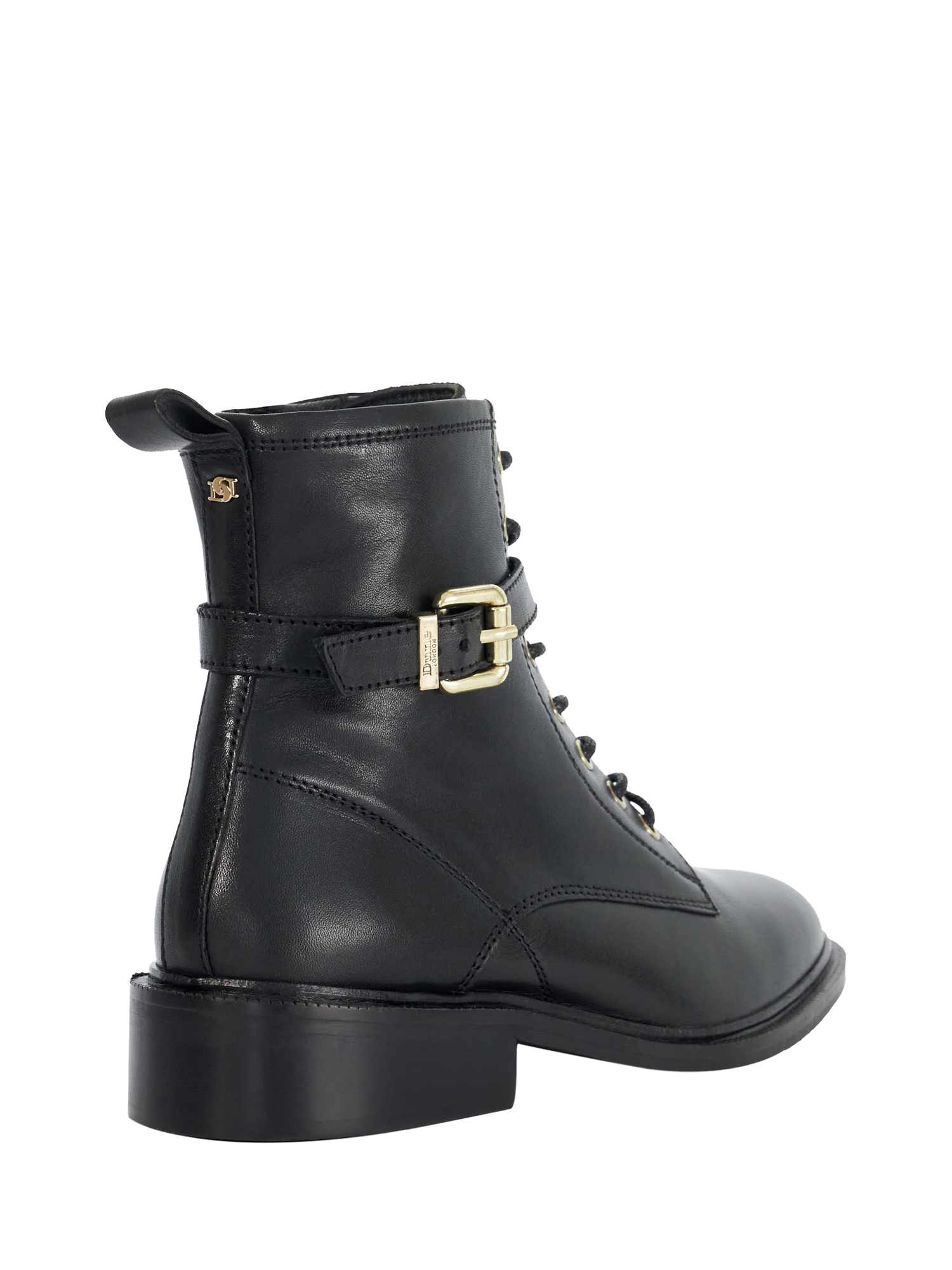 Product image 4 of 5, which shows Dune Puckles Leather Chunky Lace Up Buckle Boots, Black, EU37