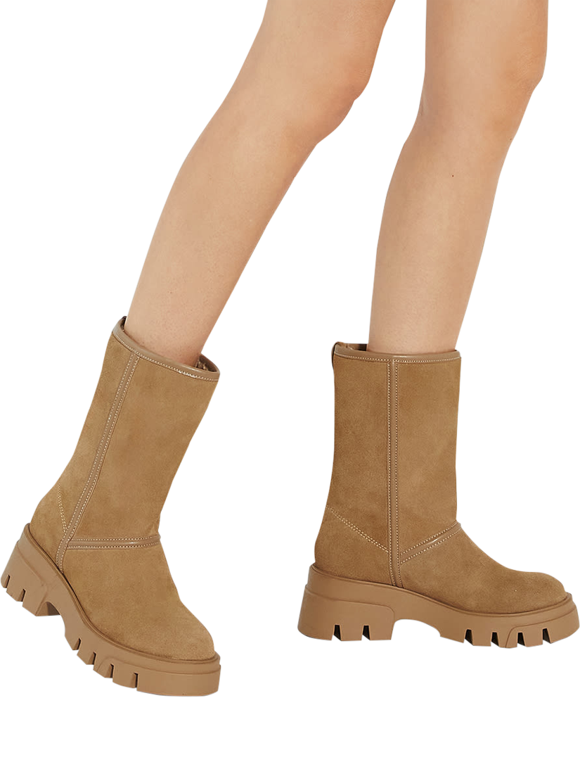 Product image 2 of 6, which shows Dune London Podski Suede Borg Lined Ankle Boots, Taupe, EU36