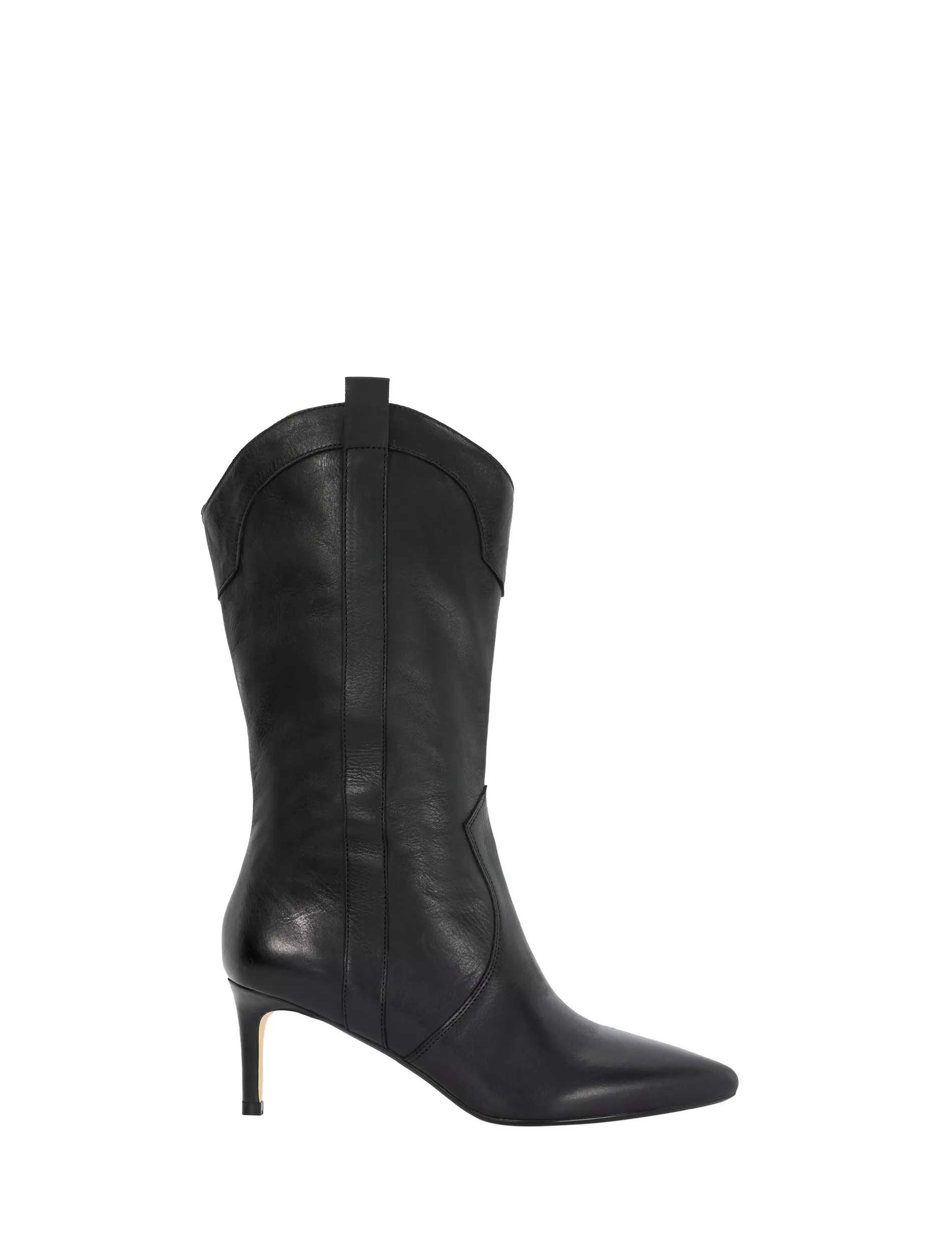 Dune Sour Leather Pointed Toe Mid Calf Western Boots Black
