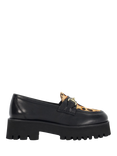 Dune Groundbreaking Leather Chunky Loafers, Black/Multi