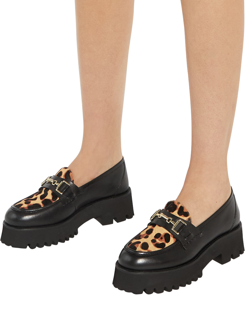 Product image 2 of 6, which shows Dune London Groundbreaking Leather Chunky Loafers, Black/Multi, EU36