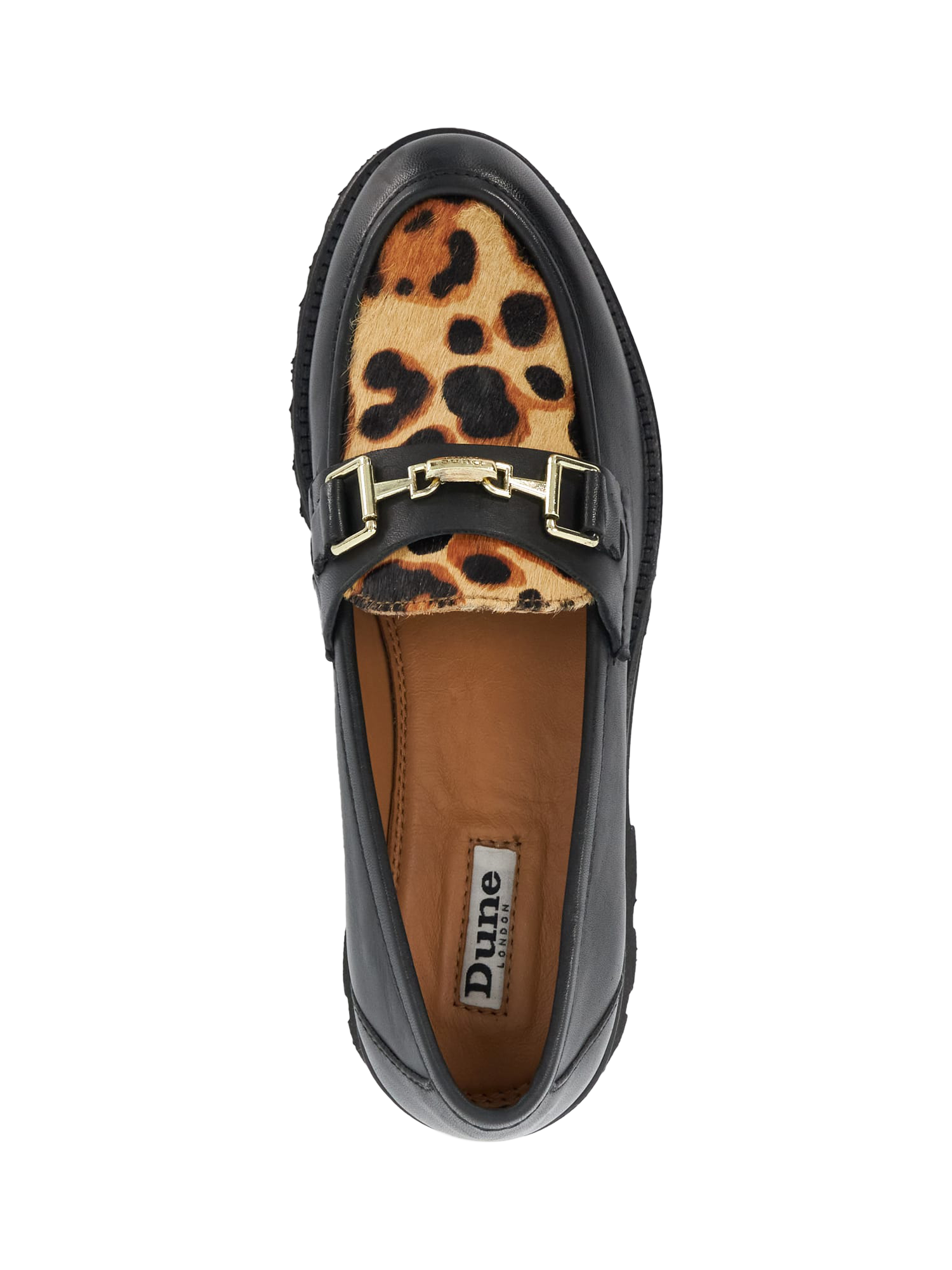 Product image 3 of 6, which shows Dune London Groundbreaking Leather Chunky Loafers, Black/Multi, EU36