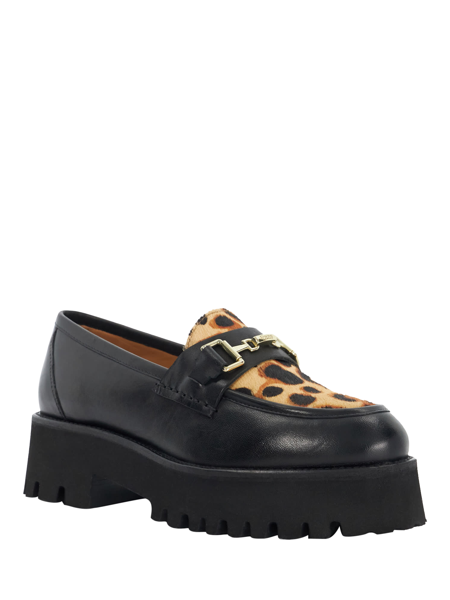 Product image 4 of 6, which shows Dune London Groundbreaking Leather Chunky Loafers, Black/Multi, EU36
