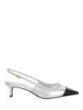 Dune London Capsule Leather Contrast Toe Slingback Kitten Heel Sandals, Silver